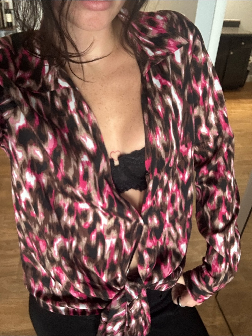Michael Kors Pink and black Printed Tie-Front Blouse